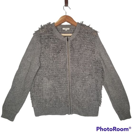 Madewell Fringe Loop Full Zip Sweater Cardigan Gray Jacket Wool Alpaca Large - Picture 9 of 9
